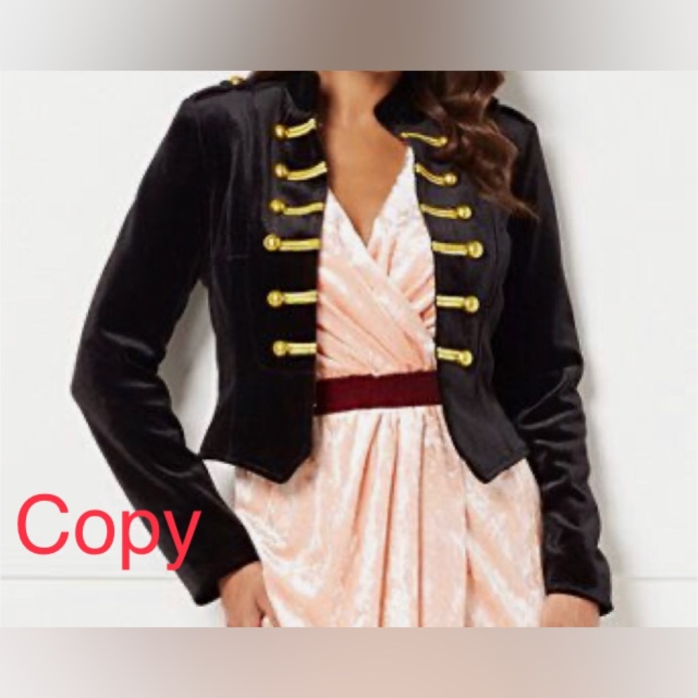 Eva Mendes Black Military Statement Petite Jacket